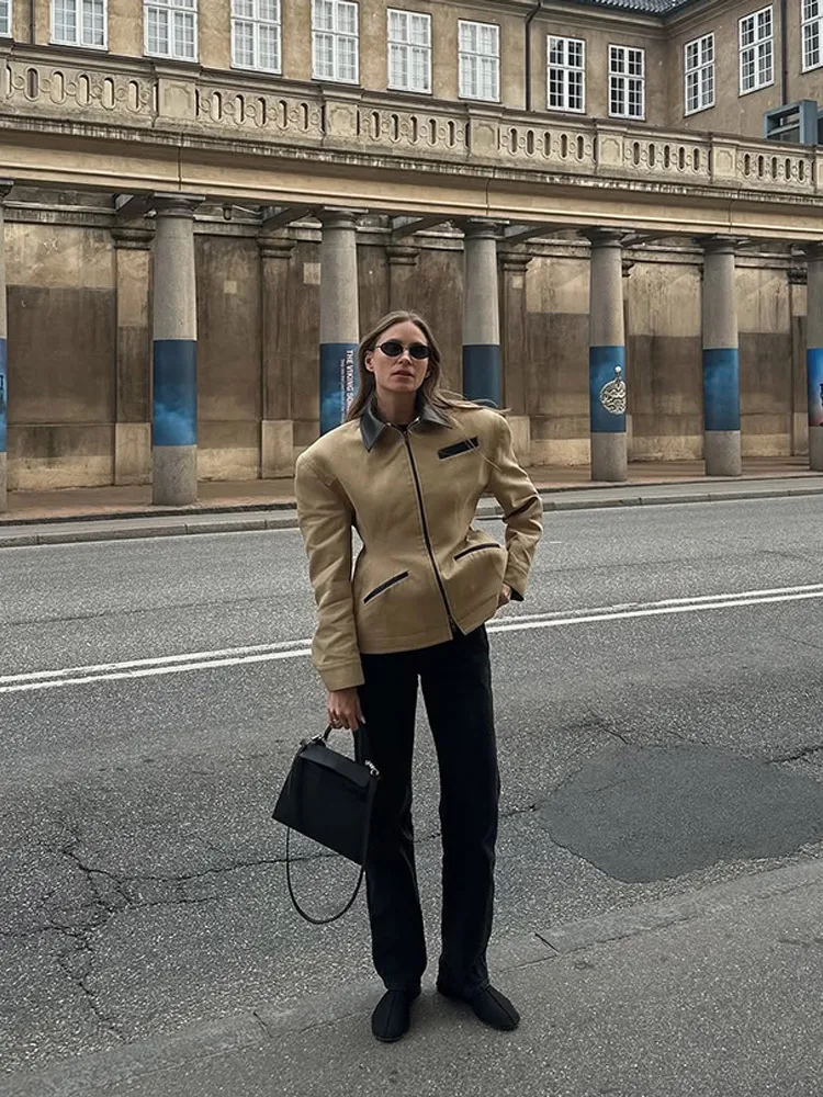 Damskie kurtki slim fit 2025 Basic Chic Zipper Lapel Coats Casual Full Sleeve Outerwear For High Street Commute Lady Outerwear