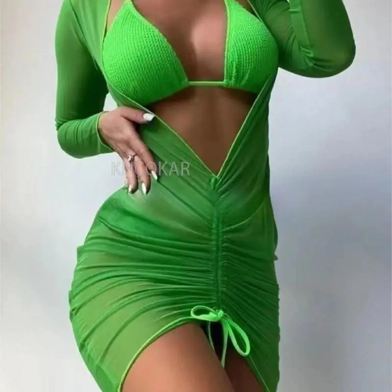 3-teiliger Tanga-Bikini 2025, Damen-String-Bademode, weiblich, bedruckter Badeanzug mit Vertuschung, Strandkleidung, Baden, Schwimmen, Badeanzug