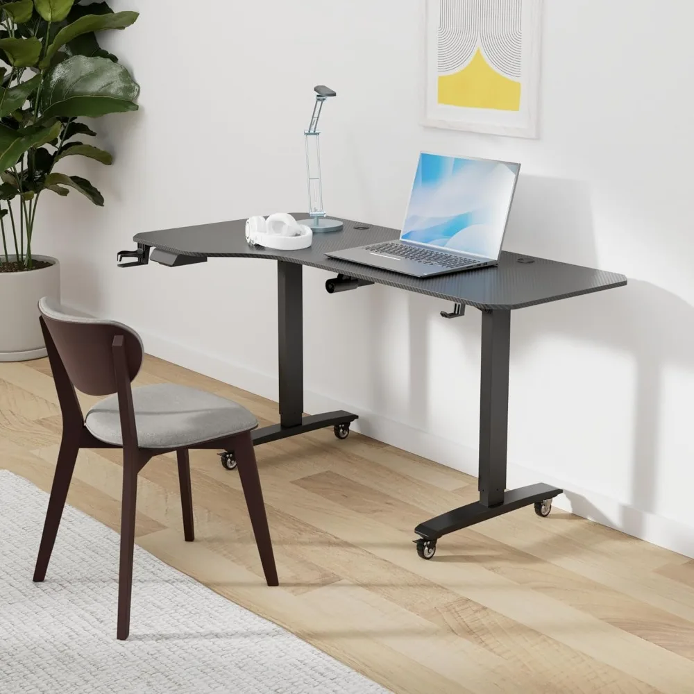 Shaped Electric Standing Desk, 63 Inches Stand Up Corner Desk, Home Office Sit Stand Desk with Carbon Firben Top, Black Frame