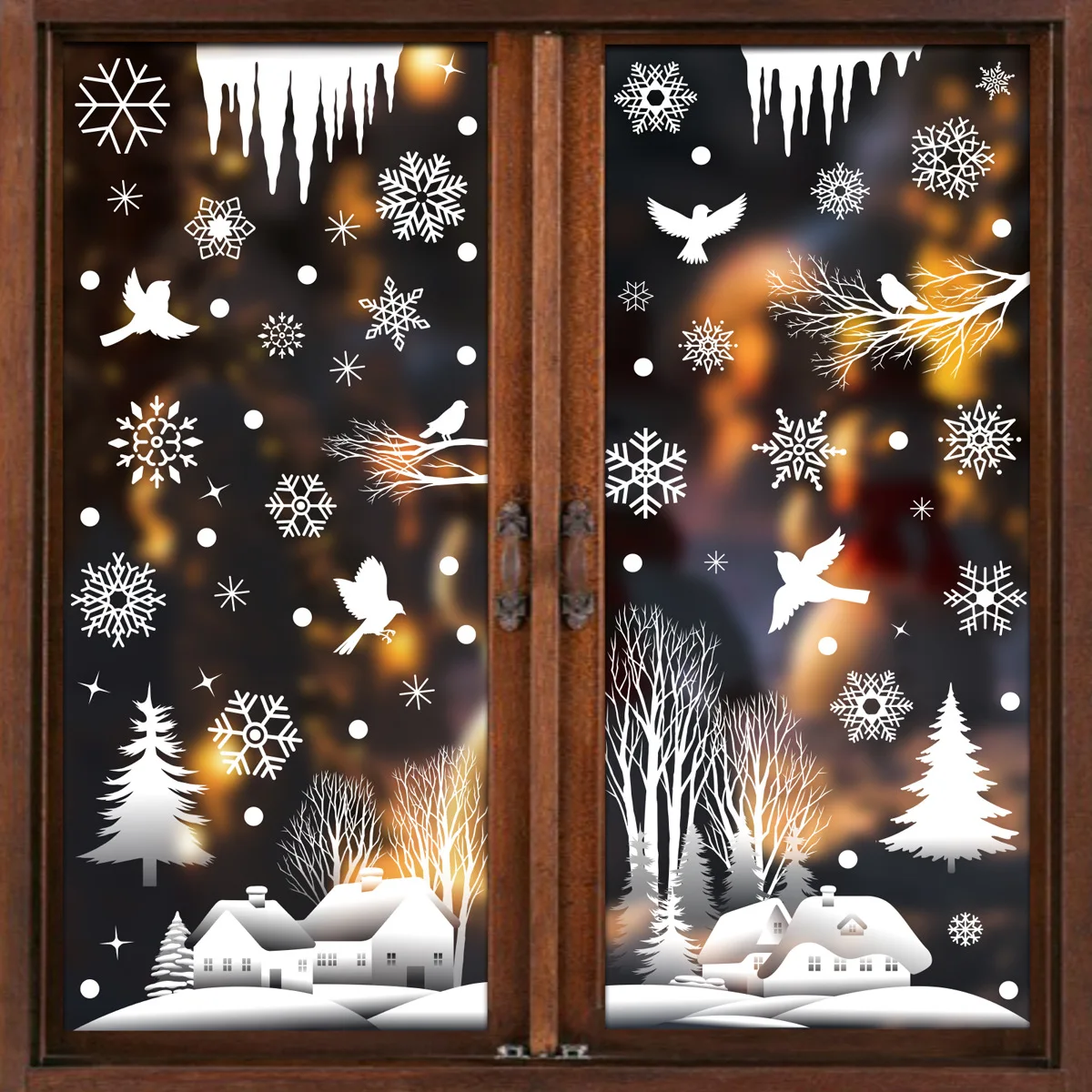 Pegatinas de pared navideñas de invierno, copo de nieve, rama de árbol, colibrí, ventana, pegatina de cristal, decoración navideña, Feliz Año Nuevo 2025