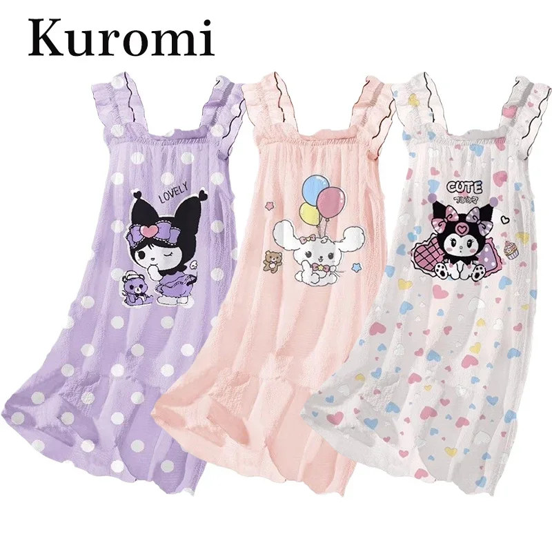 Cinnamorol Summer Long Skirt Mymelody Kuromi Children\'s Student Kawaii Camisole Nightgown Suitable Height: 100-150cm