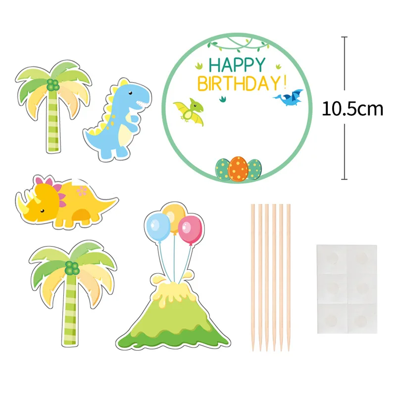 Dinosaur Cake Topper Flag Happy Birthday Wedding Decor Coconut Tree Leaf Cupcake Toppers Baking Kids Party Baby Shower Cake DIY