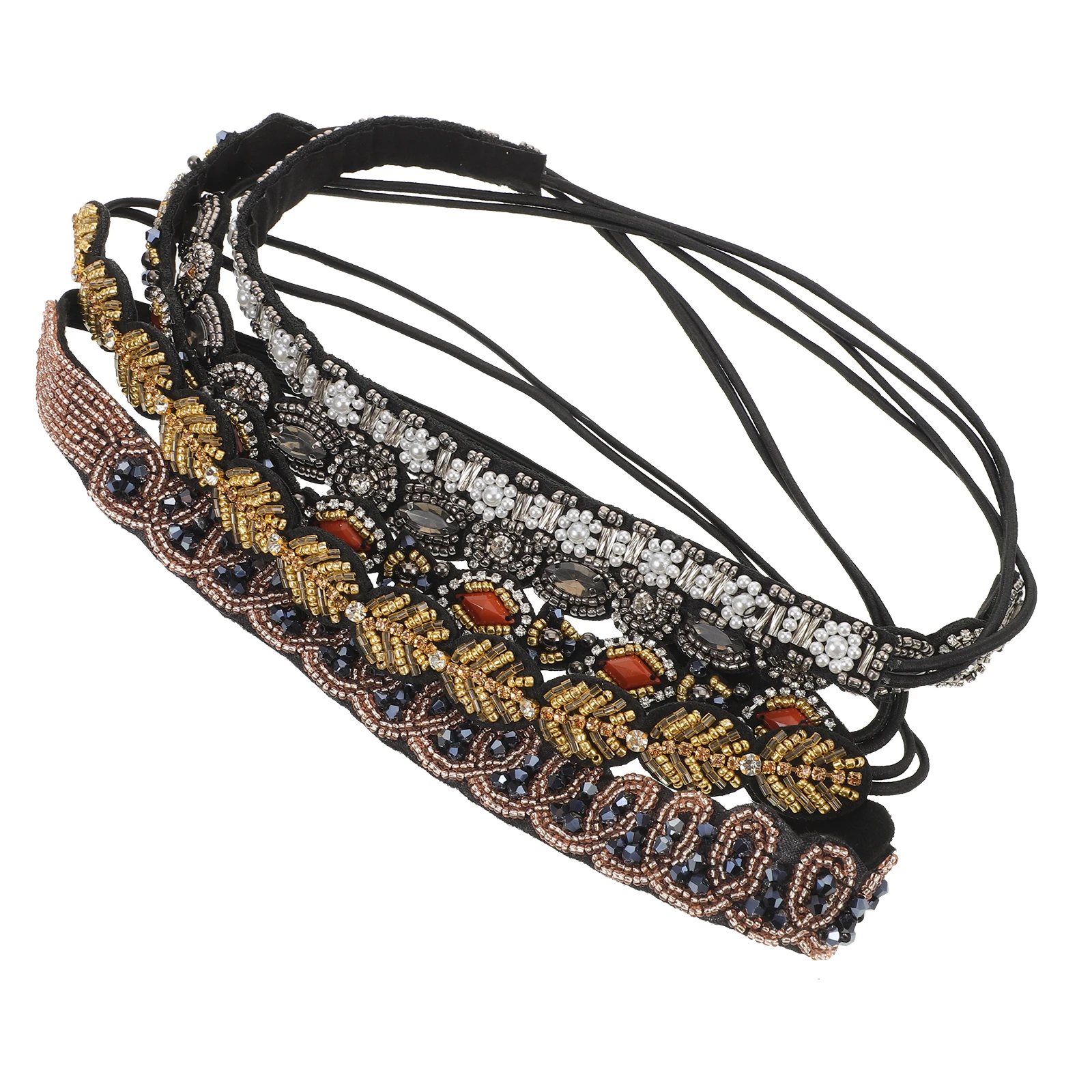 

5Pcs Women's Beaded Elastic Headband Sparkling Rhinestone Hairband Fashion Statement Headpiece for Parties Bridal Everyday Wear