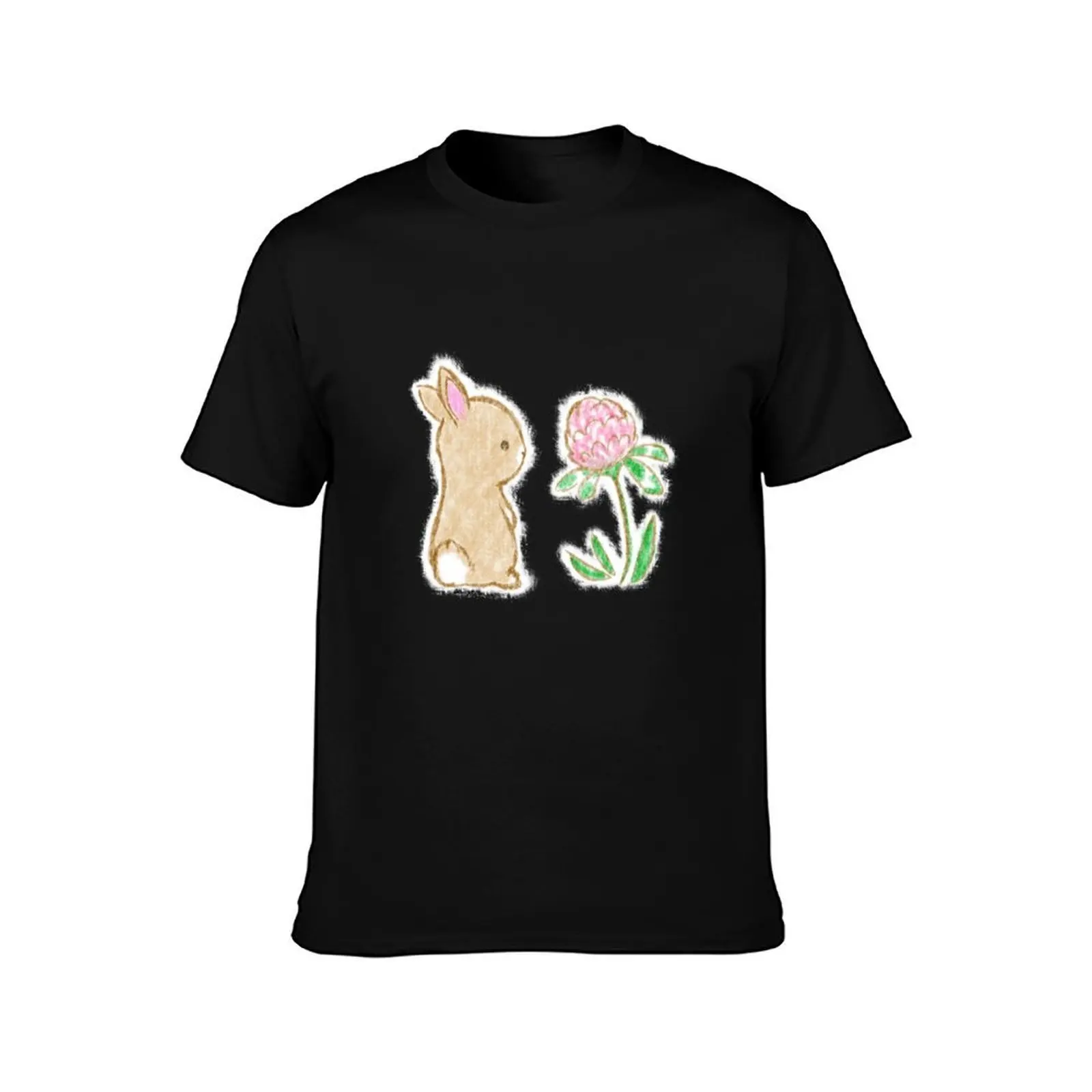 Clover Bunny T-Shirt, Summer Casual Cotton Tee, Oversized Streetwear Tops, Vintage Graphic Print, Loose Fit Short Sleeve