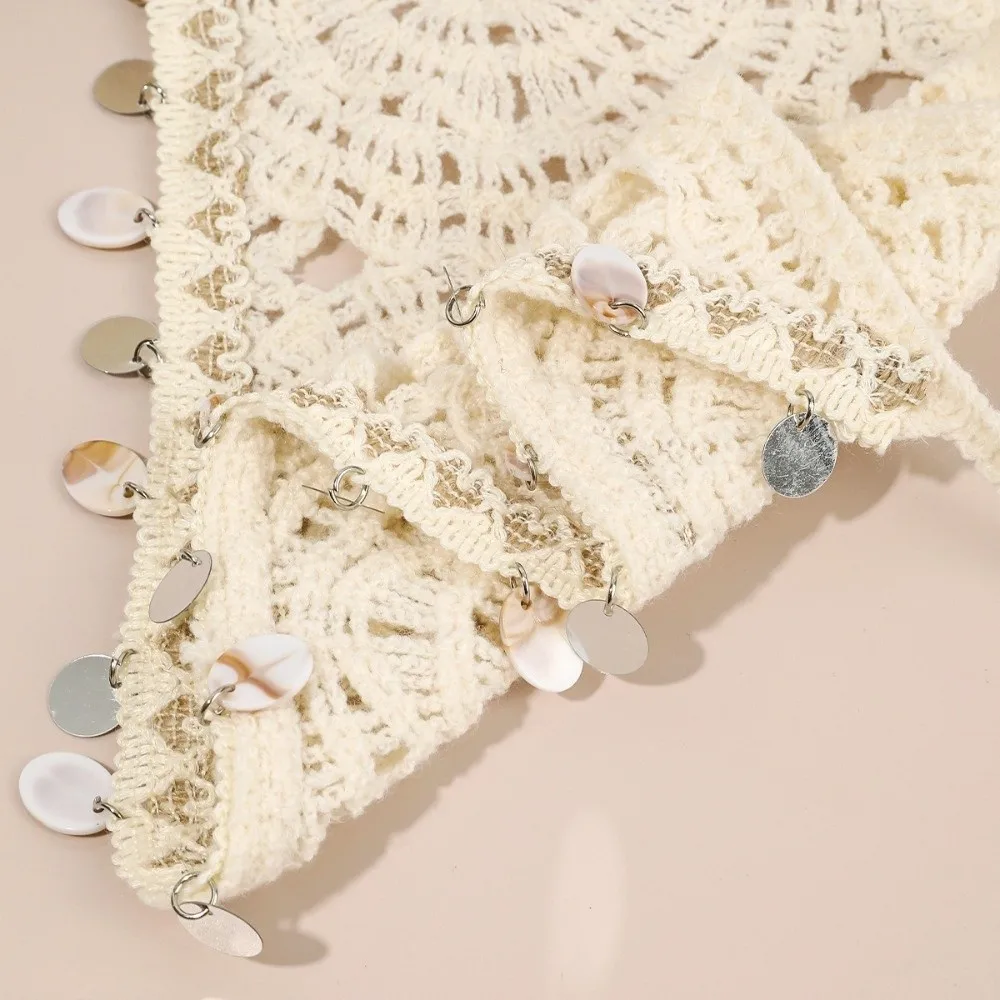 Seashell Tassel Triangle Scarf Headband Ethnic Forest Style Crochet Head Wrap Elegant Soft Hollow Out Headscarf Daily Wear