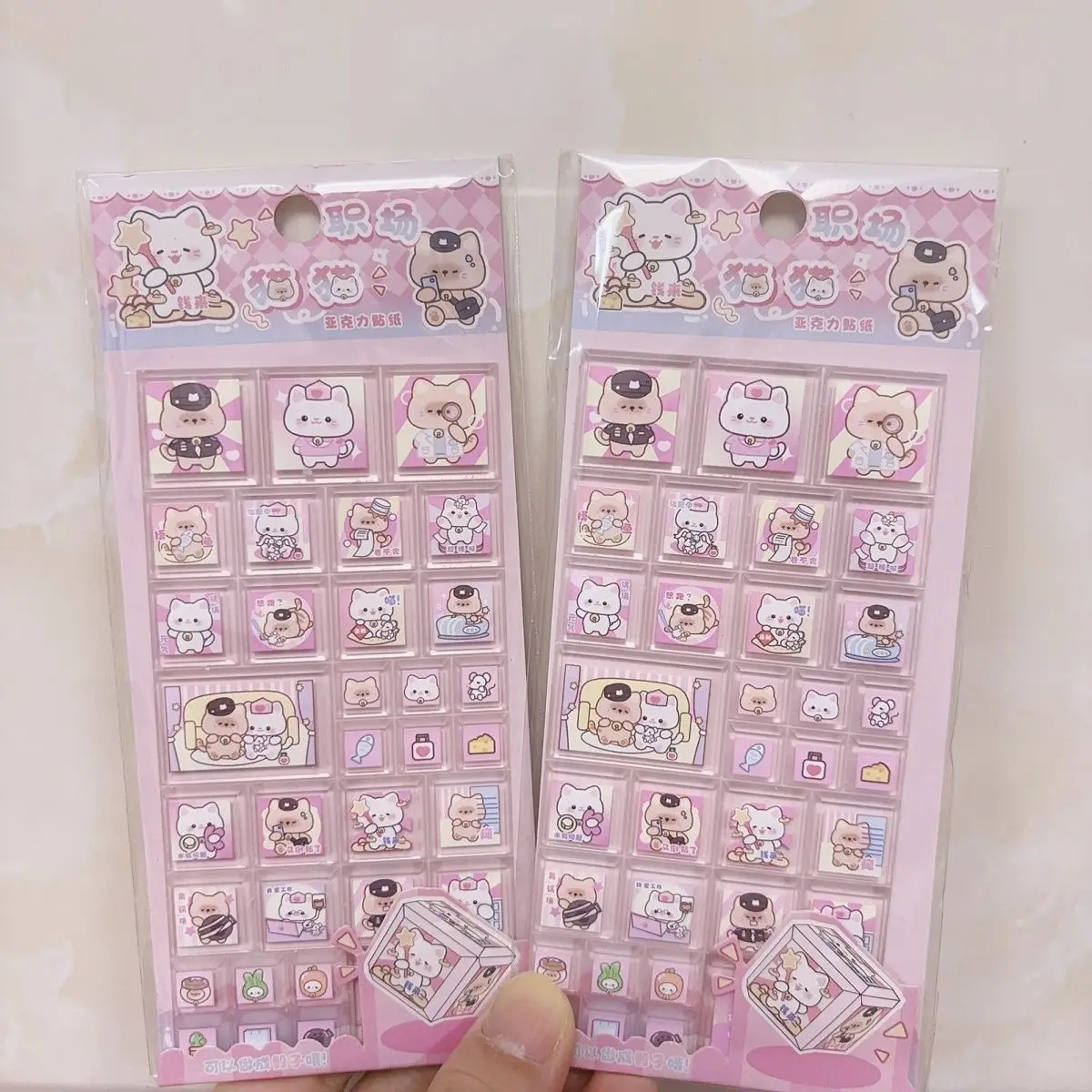 Kawaii Workplace Cat Fashion Show Acrylic Block Tile Diy Sticker Mobile Phone Case Backpack Decoration Accessories Toys Gift