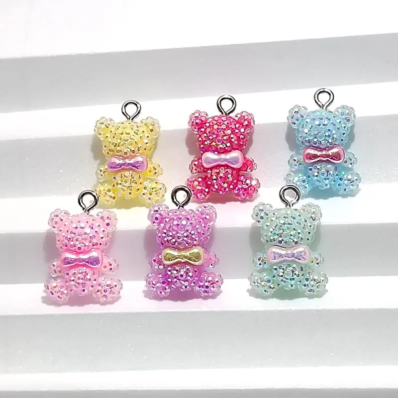 10PCS 18mm*15mm Sequin Bowtie MINI Bear Shiny Charm DIY Resin Necklace Pendant Earrings Bracelet Keychain Decorative Accessories