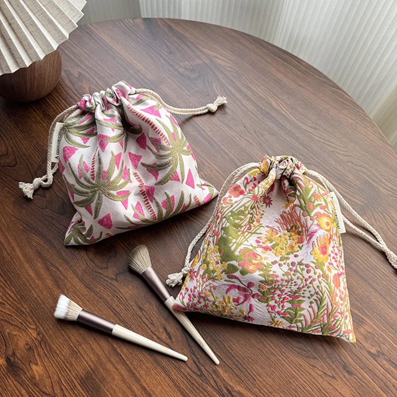 Fresh Drawstring Bag Portable Cosmetic Bag Square Wash case Inner Handbag Lingerie Storage Bag Cloth Dust Proof Pouch