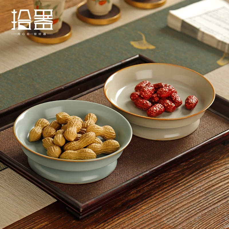 Coarse pottery Chinese retro highstand tray tea tray fruit tray dessert tray dry fruit bowl for Buddha tray Zen small dish