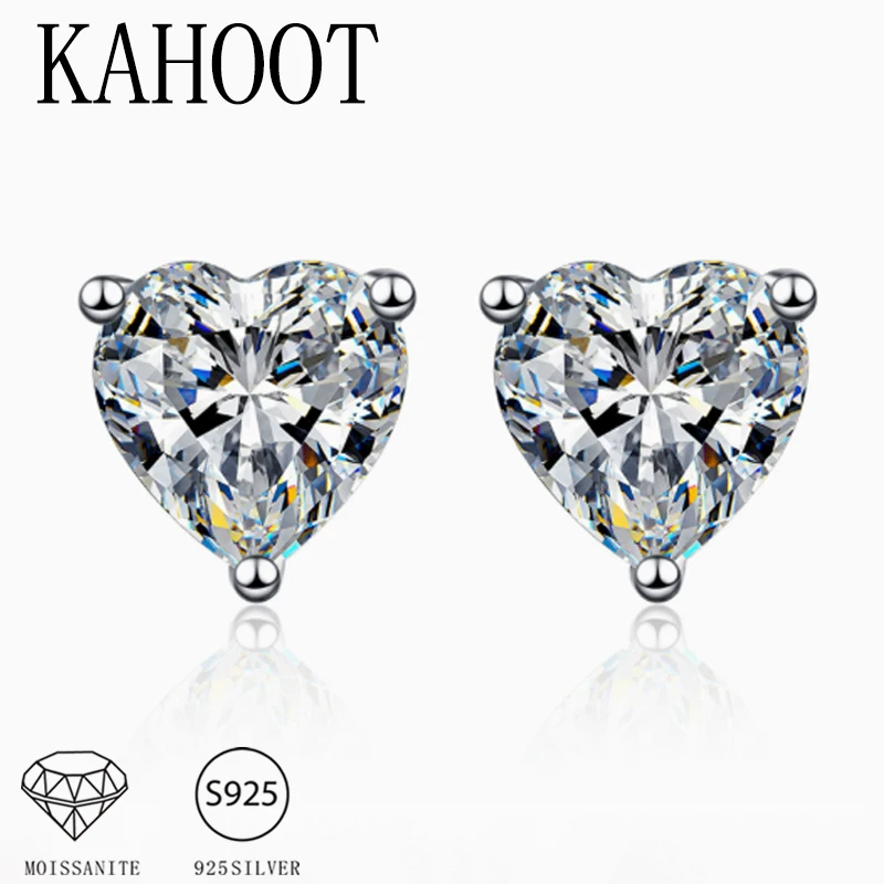 

Пара серег из стерлингового серебра 925 пробы с муассанитами в форме сердца (2 штуки по 1 карат), стильный и простой подарок для мужчин и женщин, парные серьги.