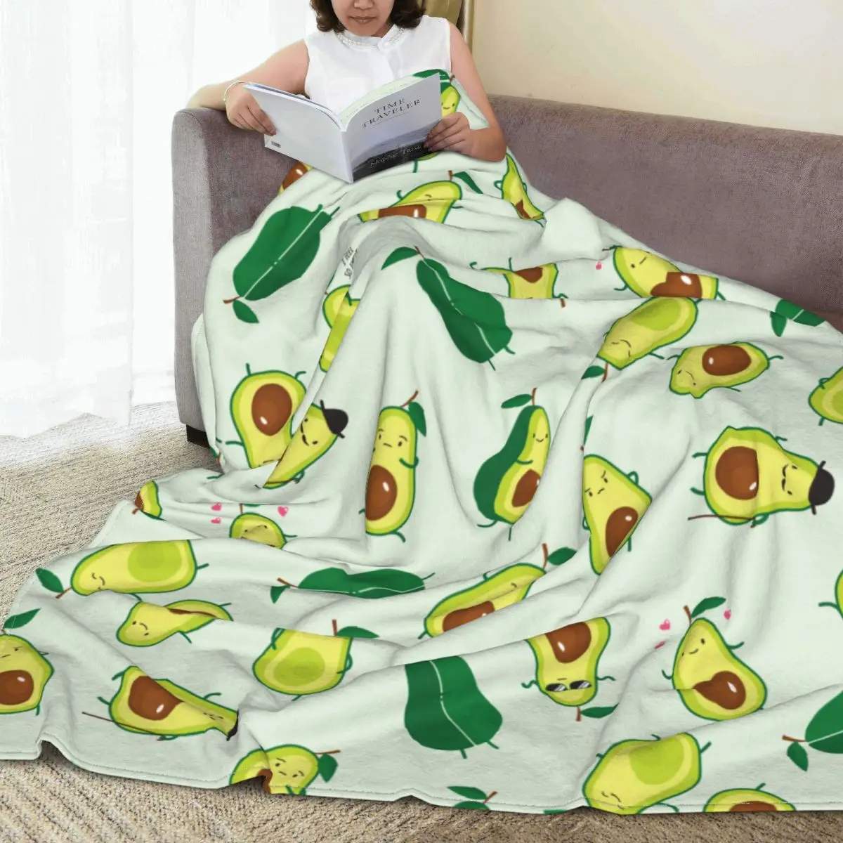 Cute Green Avocado Flannel Throw Blankets Avocados Lover Blankets for Home Outdoor Ultra-Soft Plush Thin Quilt