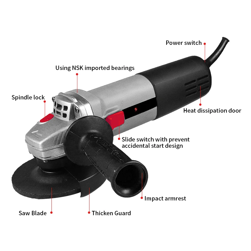 Hot Sales Alternating Current Hardware Power Tools 11000R/M 840W Portable 100mm115mm 125mm Electric Angle Grinder