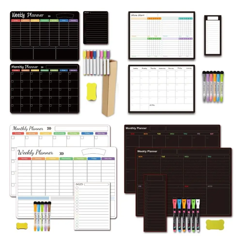 

Removable Magnetic Planner Whiteboard Set Reusable with 6 Colors Markers Magnetic Fridge Calendar Dry Erasable Board Memorandum