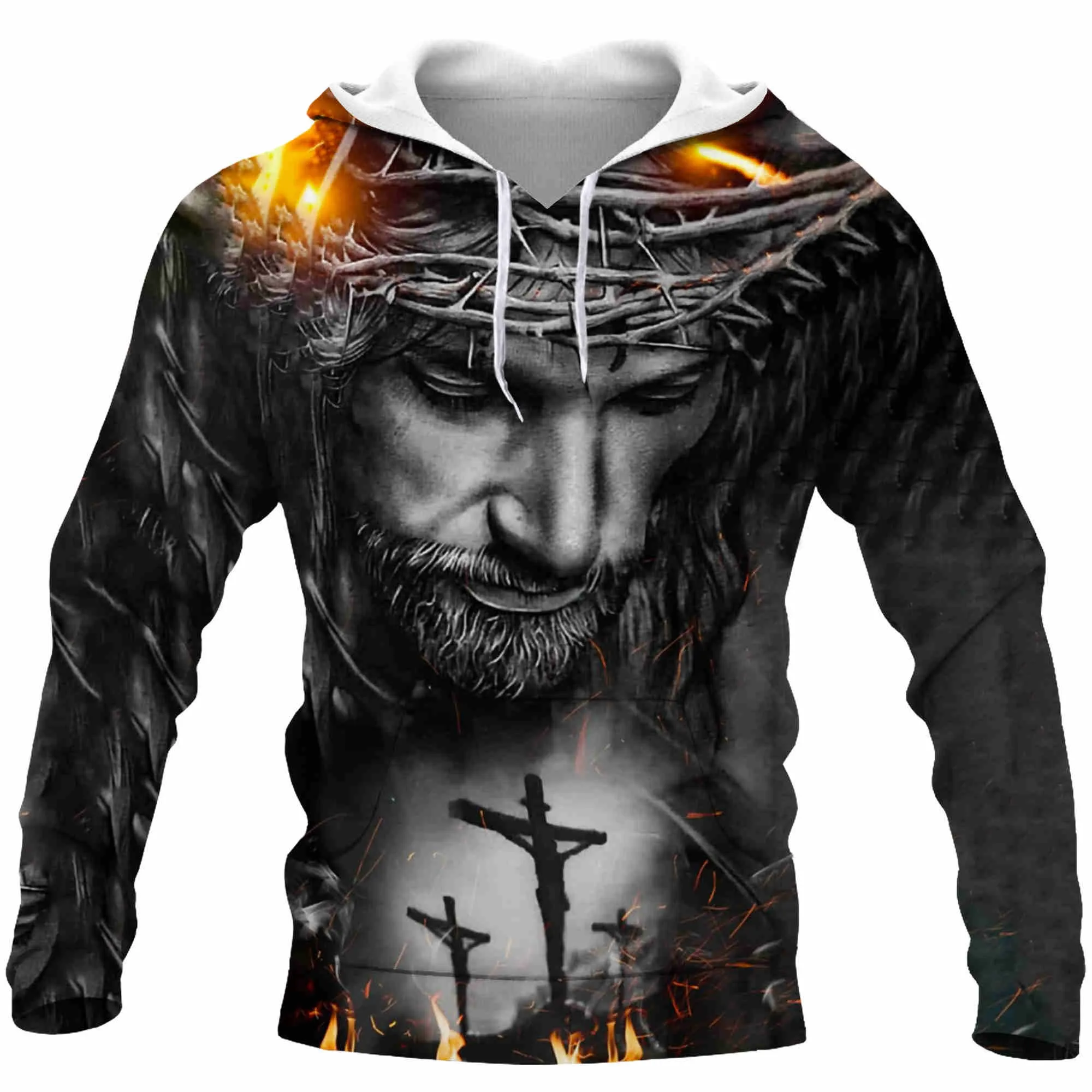 Jesus Men\'s Hoodie 3D Print Autumn Long Sleeve Fashion Hooded Pullover Sweatshirt Large Unisex Clothing Casual Hoodie For Men