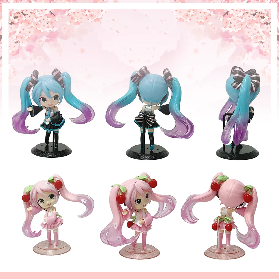 Anime nuevo Hatsune Miku figura Mini personaje adornos Kawai rosa verde Hatsune decoración de escritorio para el hogar juguete para adultos regalo de cumpleaños para niños