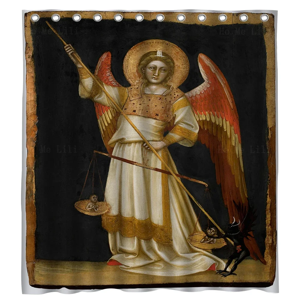 Angels Who Weigh The Soul And Fight With The Devil Chapel Frescoes Fabric Shower Curtain By Ho Me Lili For Bathroom Decor