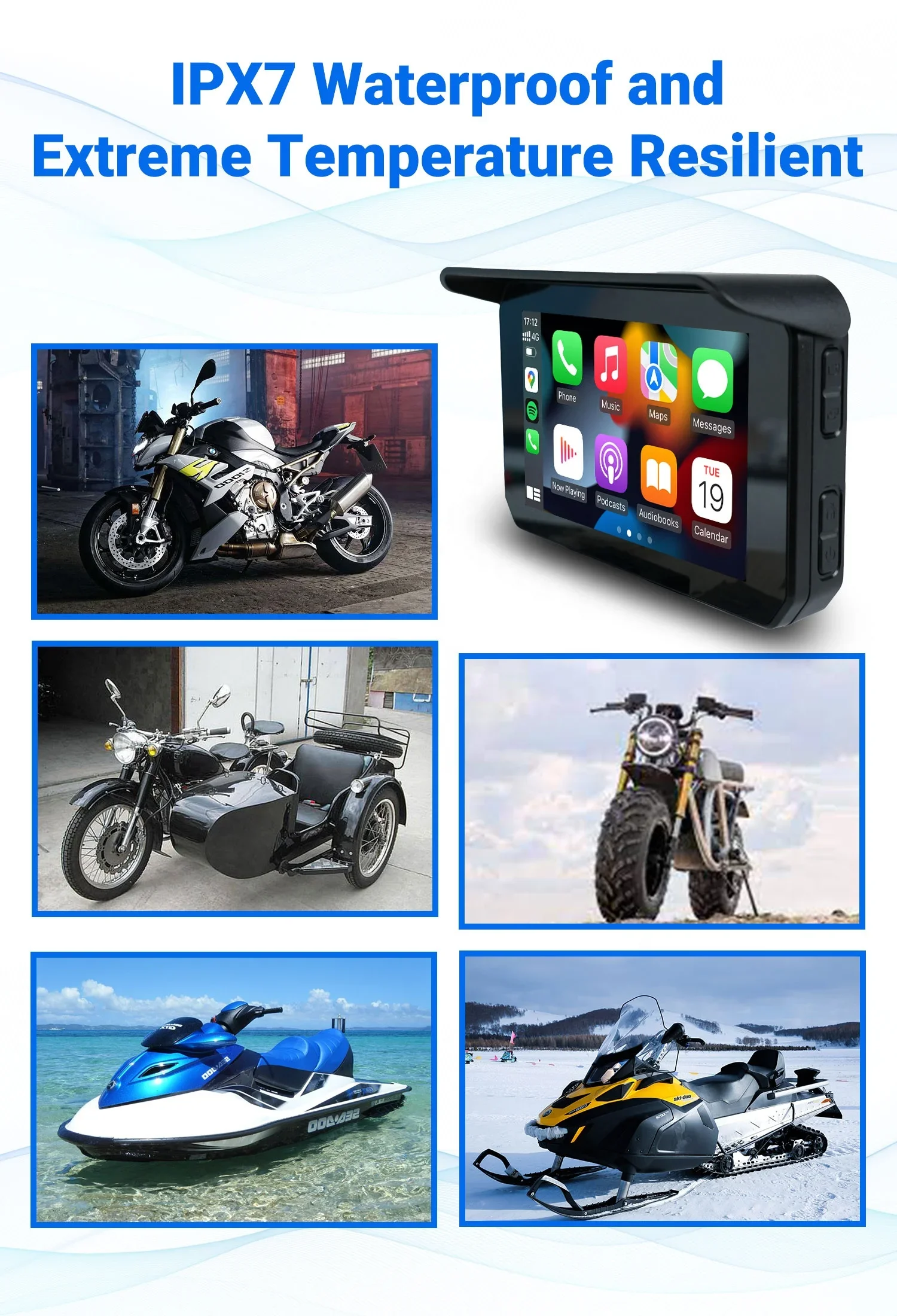 Ottocast pantalla Carplay portátil Appl carplay motocicleta inalámbrica Carplay motocicleta Gps DVR pantalla de navegación para motocicleta