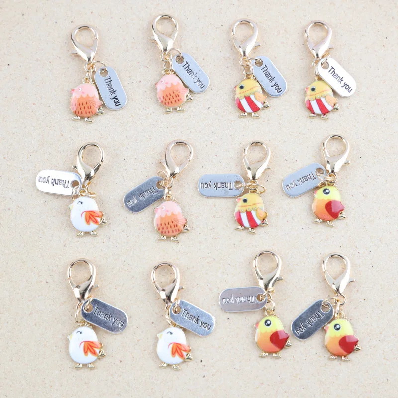 12 cute chicks and thank-you pendant keychain pendant set can decorate bags and accessories, suitable for giving to family and f