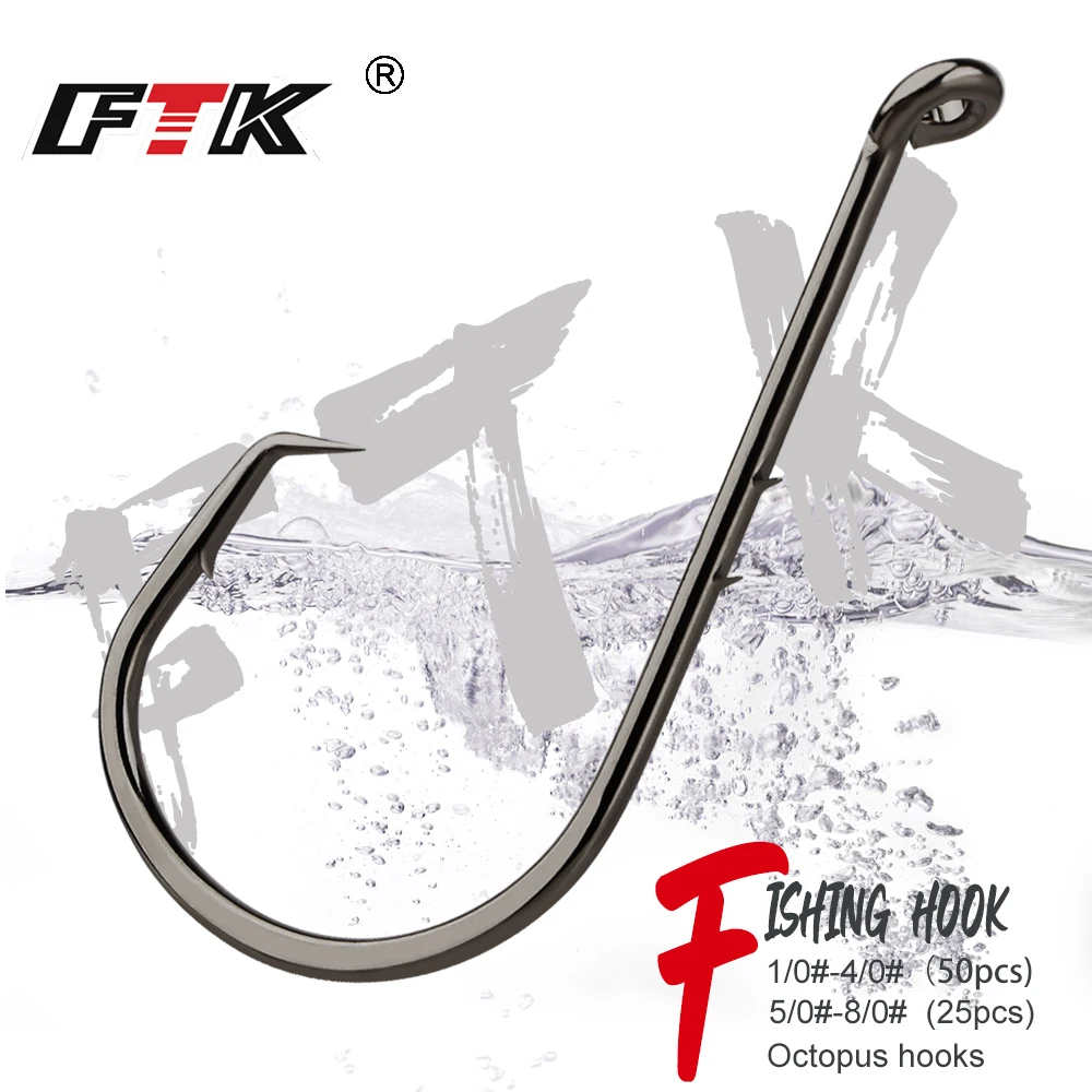 FTK  Fishing Hooks 1/0#-4/0#50PCS 5/0#-8/0#25PCS Circle Fisihhooks Crooked Head Barbed Hook Fishing For Big Fish Sea Fishing