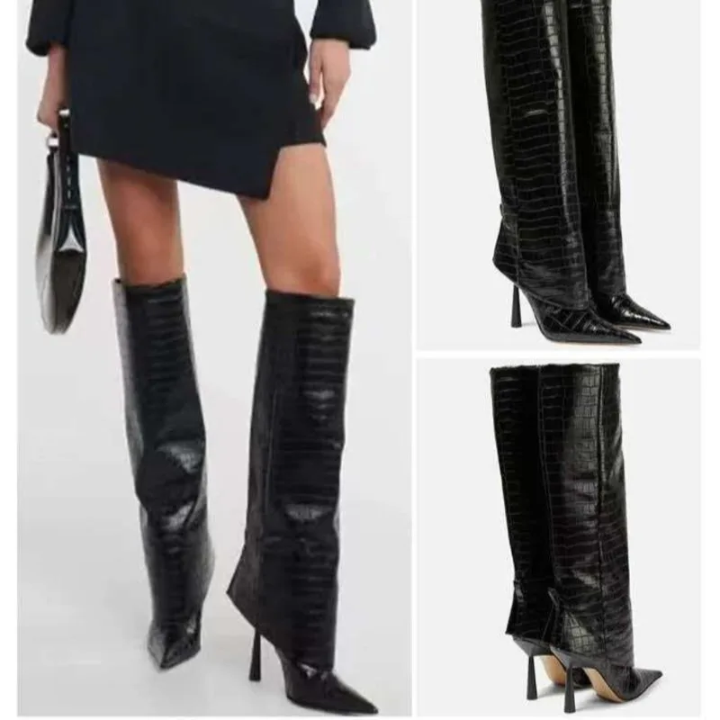 

Европейские и американские остроконечные туфли на высоком каблуке, сезонная универсальная мода, сапоги до колена, женские брюки, сапоги, рыцарские сапоги с рукавами