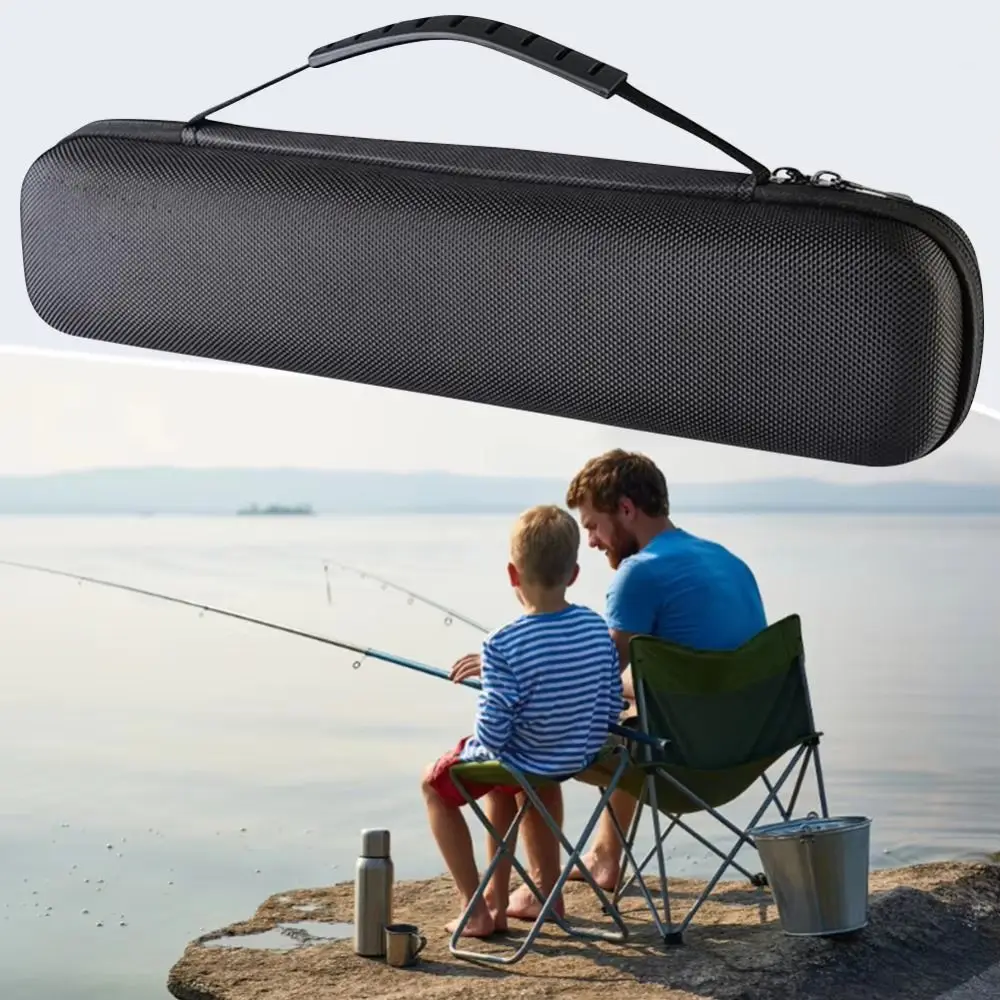 Hard Shell Fishing Tackle Bag Anti Shock Adjustable Fishing Rod Bag Black Double Zipper Carry Bag for Rod Fishing Tools