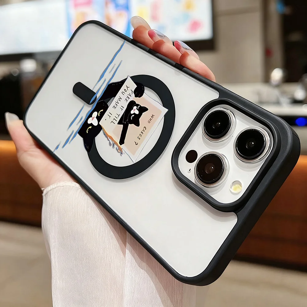 Magnetische süße Katze Handyhülle für iPhone 17 Pro 16 15 13 17 14 12 Pro Max Air 11 12 Acryl stoßfest Funda Cover transparent