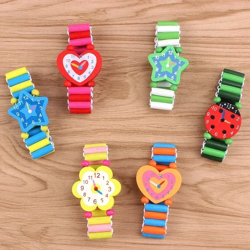 2024 1pcs Wooden Color Cartoon Bracelet Watch Toys Kids Birthday Party Gifts Pinata Filling Carnival Back To School Party Favors