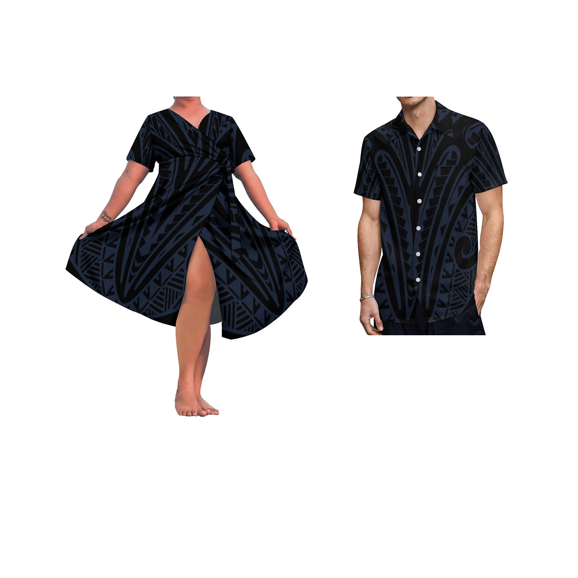 Polyneasian Traditional Dress Print Logo Short Sleeve Casual Dresses Women Clothing Match Mens Shirt