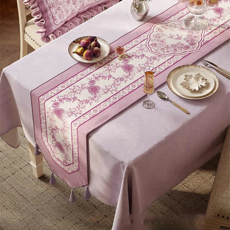 Violet Table Runner Elegant Romantic Purple Tablerunner Dining Table Decorative Cloth Short Plush Tassel Coffeetable Tablecloth
