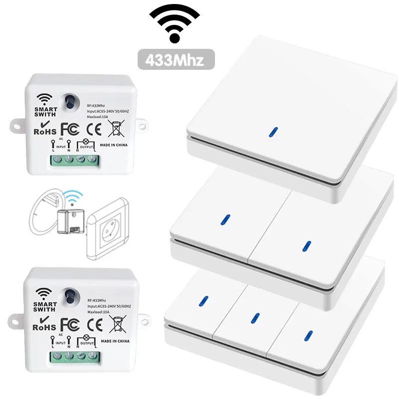 Wireless Smart Switch Light 433Mhz RF 86 Wall Panel Switch with Remote Control Mini Relay Receiver 220V Home Led Light Lamp Fan