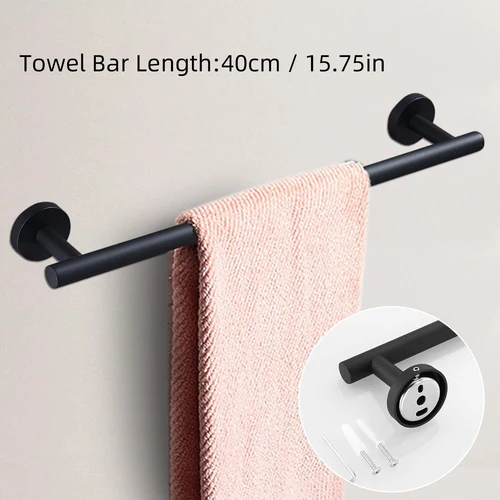 Imagen 2 del producto Juego de accesorios para baño. Juego de accesorios de baño de acero inoxidable. Montado en la pared Barra de toalla Anillo de toalla Portarrollos de papel higiénico