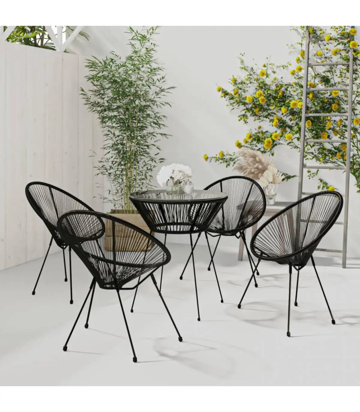 Garden sets garden dining set 5 pieces black PVC Rattan