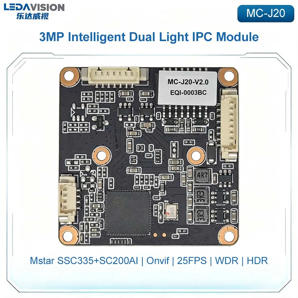 MC-J20 3MP POE IP Camera Module Mstar SSC335+SC200Al 30FPS Black Light Full Color Dual Light Two-Way Audio CCTV PCB Board