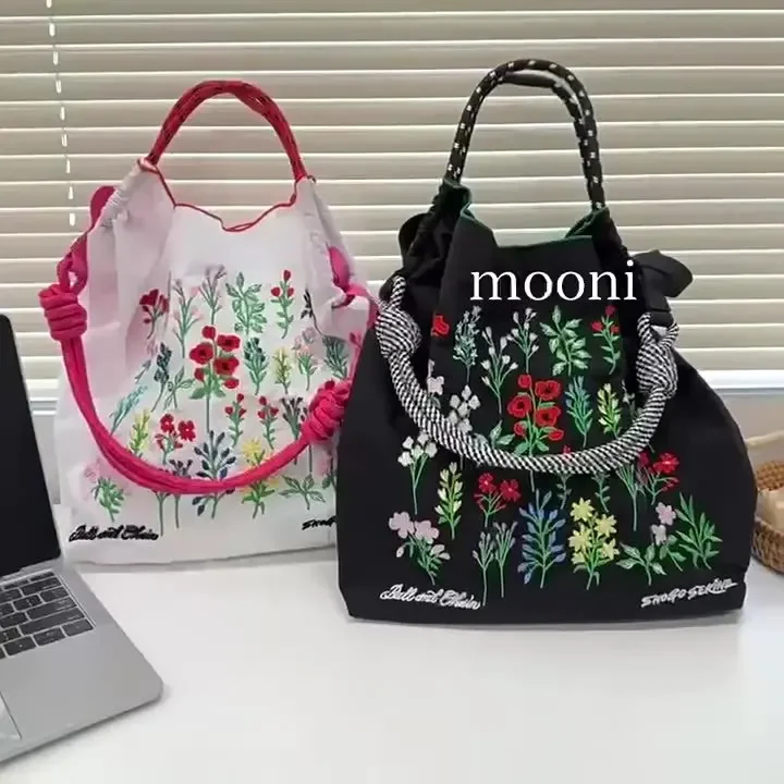 Trendy Japanese Style Ball Chain Embroidered Shopping Bag Niche Fashion Versatile Single Shoulder Bag Motorcycle Equipment Acces