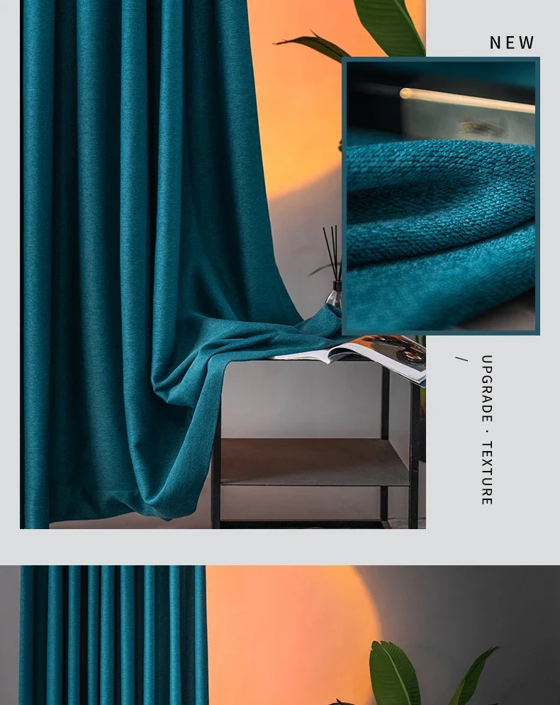 Moderne Verdunkelungsvorhänge für Wohnzimmer, Esszimmer, Schlafzimmer, Fenster, doppelseitiger Leinen-Baumwoll-Sonnenschutz, einfarbige Vorhänge, individuell anpassbar – Detail 19