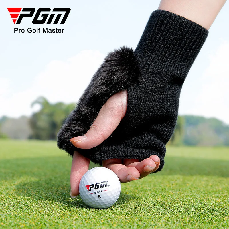PGM جولف نصف اصبع قفازات النساء شتاء دافئ الأرنب الفراء تقليد تمتد محبوك اليد اليمنى اليسرى #3
