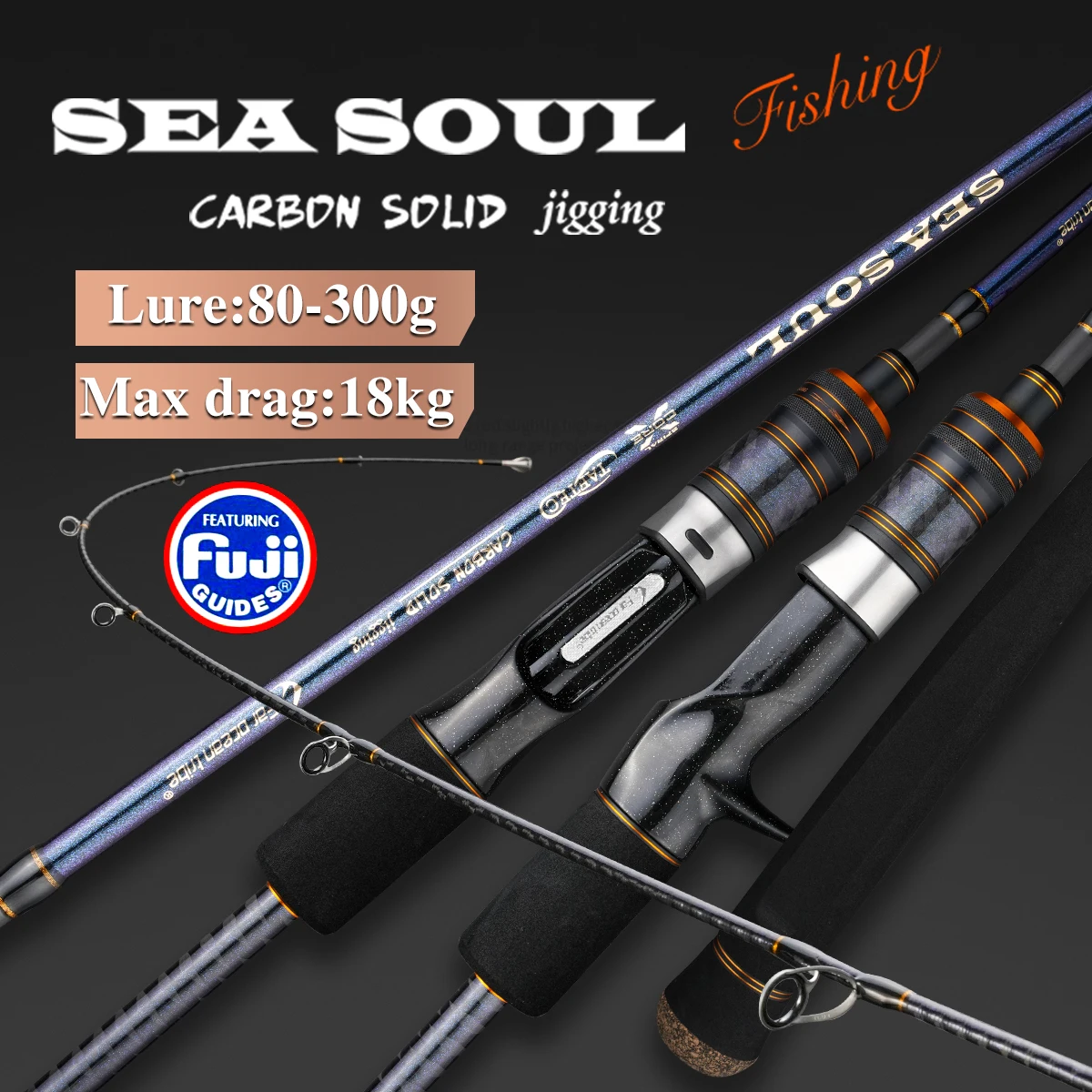 【PE2-4#/80-300g】Japan fuji Jigging rod solid carbon fiber fishing rod medium rod saltwater rod spinning rod/baiting rod deep sea