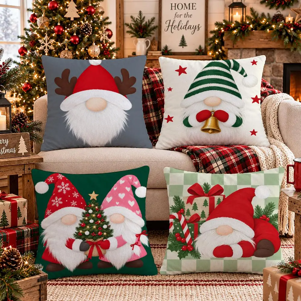 Antler Gnome Cushion Cover Soft Short Plush Pillow Cover Smooth Cozy Texture Cushion Case Home Decor