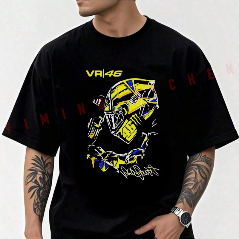 

Men's Moto Cotton T-Shirt Valentino Rossi VR46 Graphic Art Tshirt Adventure Casual O-Neck Top Tee