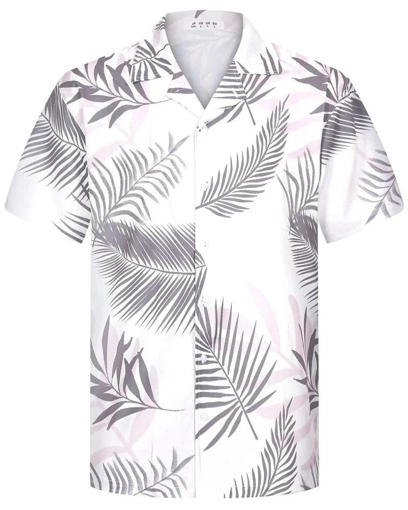 2025 Summer Fashion Men's Hawaiian Shirt Short Sleeve Button Coconut Tree Print Casual Beach Men's Top