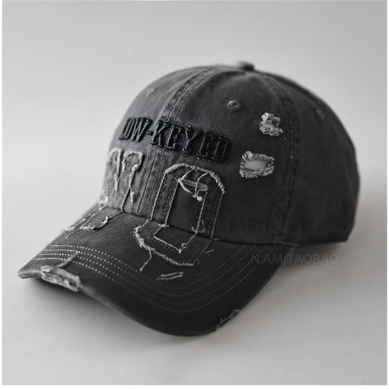 

Y2K Style unisex Baseball Cap with Frayed Letter Embroidery soft crown Vintage dad hats for women and men