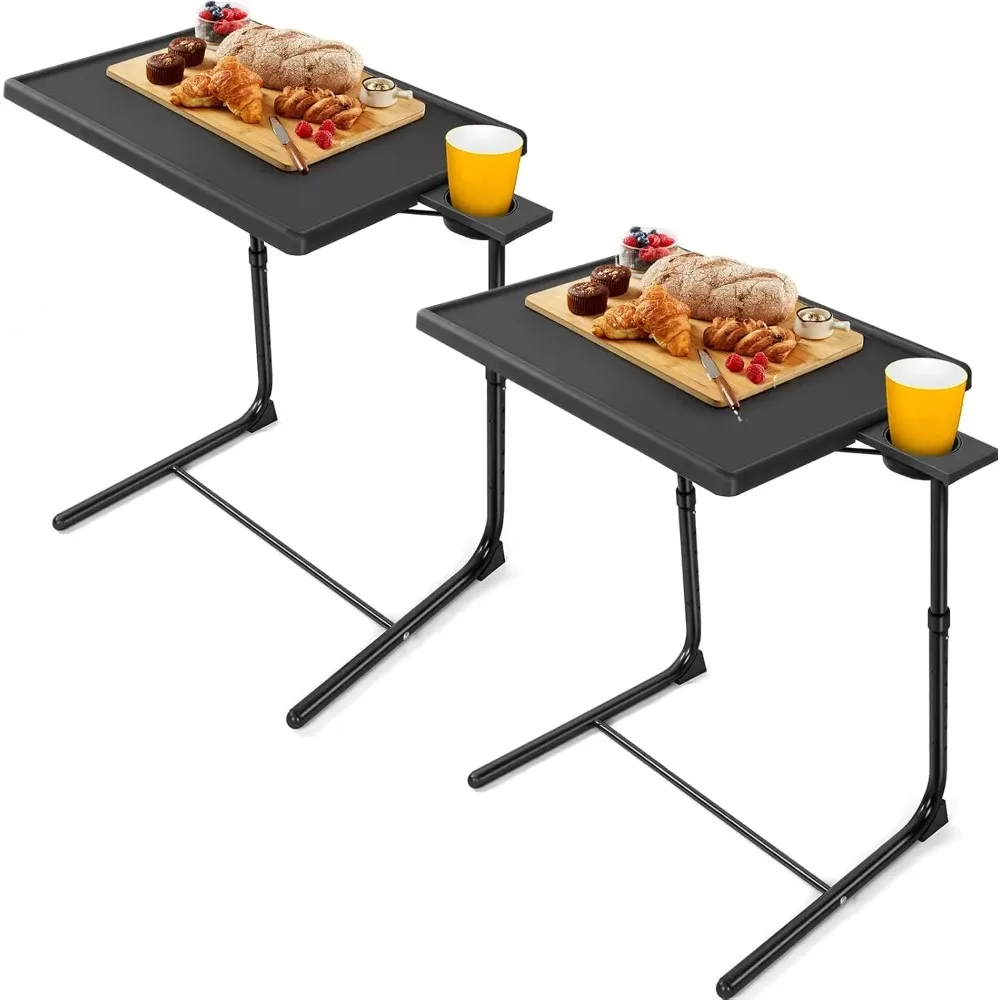 

Multifunctional TV Tray Table - [2 Packs] Adjustable TV Dinner Tray Tables with 6 Height & 3 Tilt Angle, Folding TV Tra