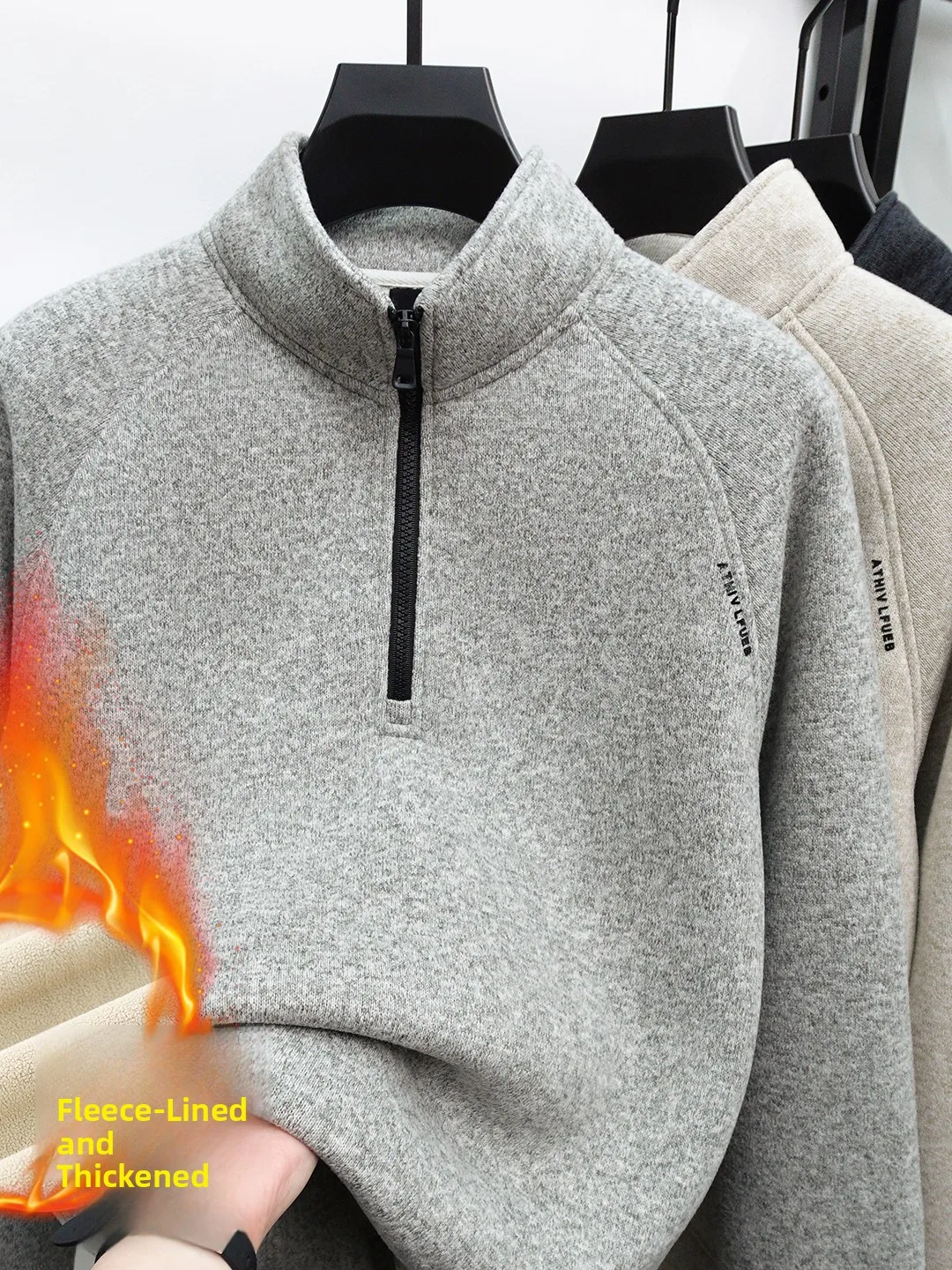 

Мужская утепленная толстовка на молнии с высоким воротником, из полиэфирного волокна, класса люкс, для осенне-зимнего сезона