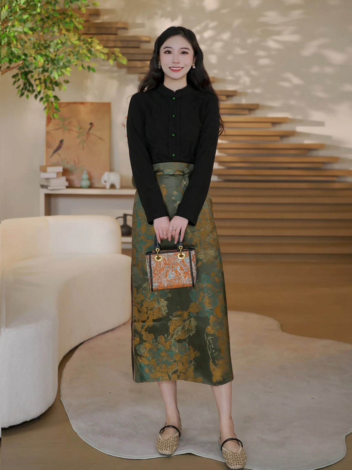 

High Waist Silk Chiffon Qiangyun f Skirt Traditional Chinese Sle New Version Spring 2026 Skirt Women's Faion Commute