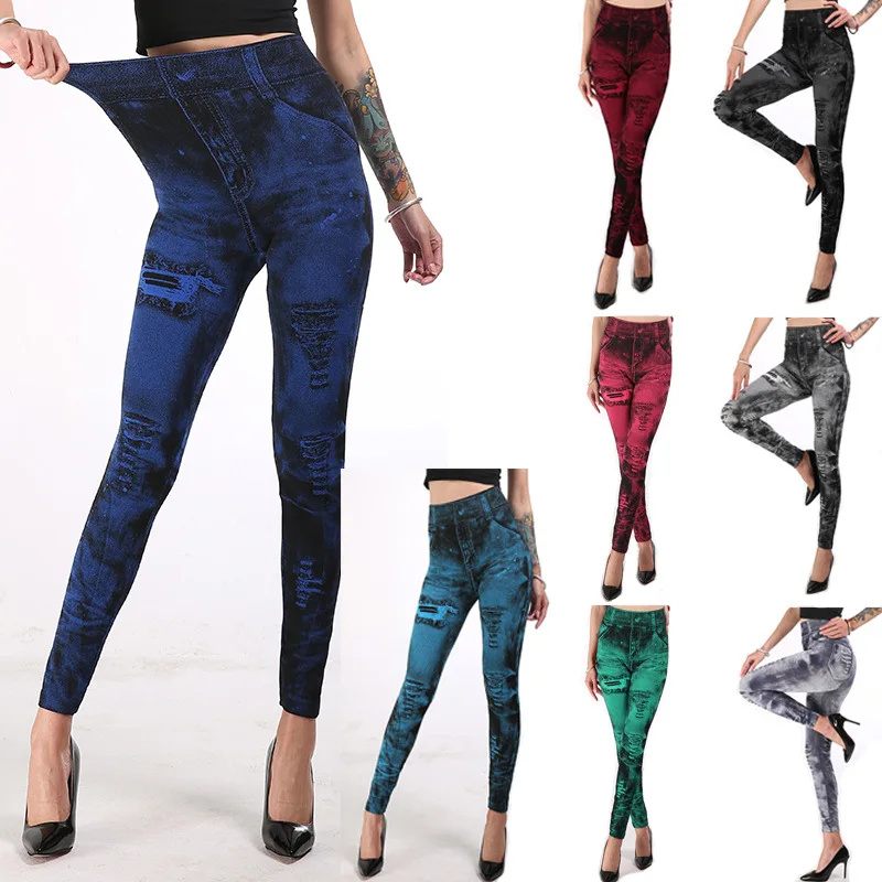 

2026 New Summer Women's Denim Like Leggings Multi Color Butt Lifting Cropped Pants High Waist Slim Fit Stretchy Casual Bottoms