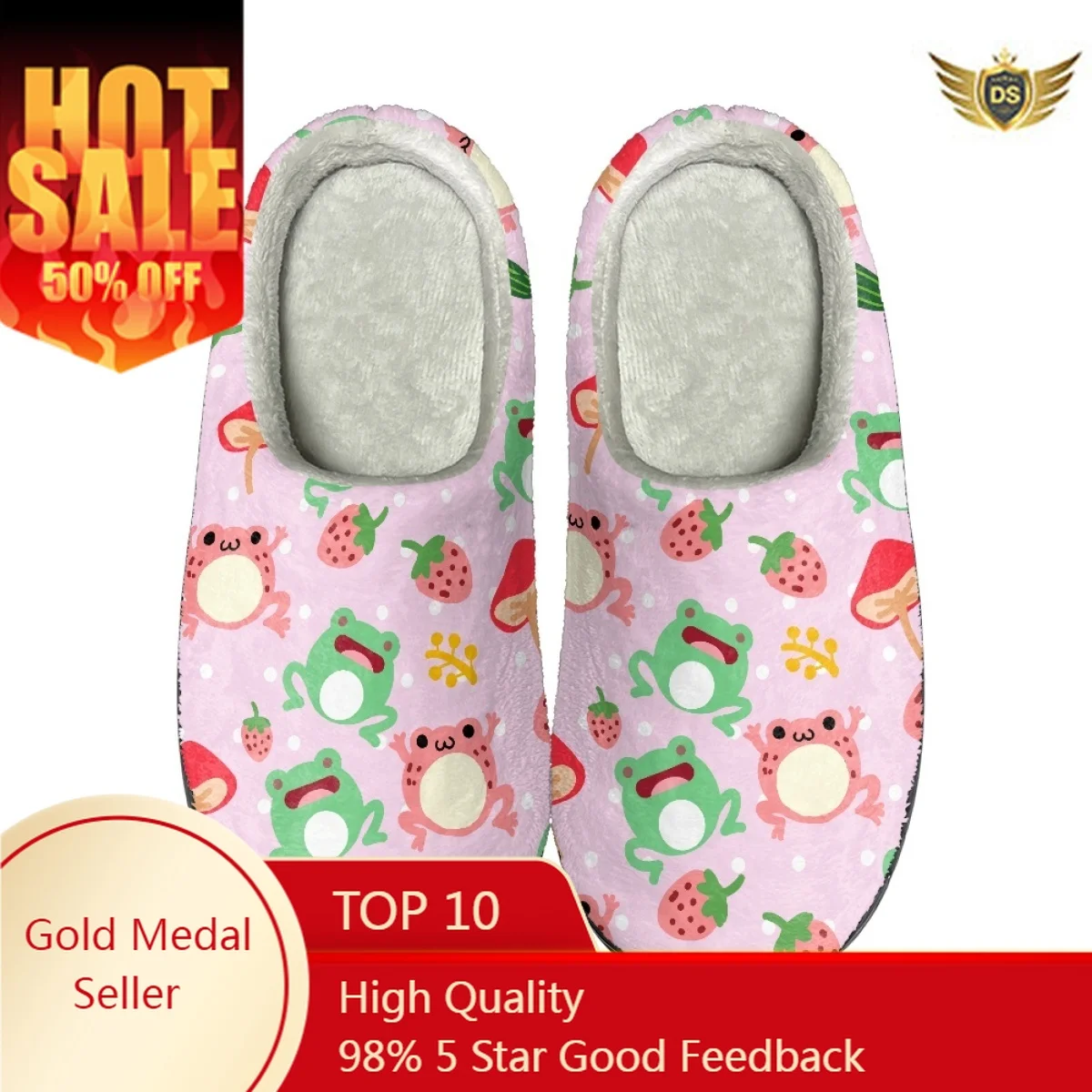 

Lovely Frog Pattern Lady Indoor Warm Slippers Comfortable Home Slipper Zapatos Autumn Winter House Flat Floor Slides for Bedroom