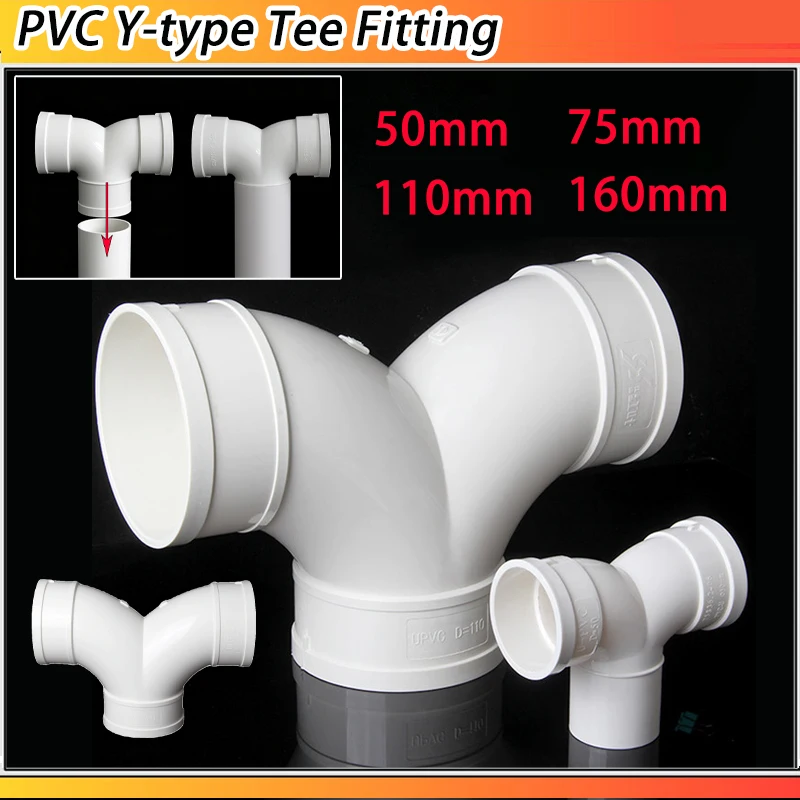 1/2pc PVC Y-type 3-Way Splitter Joint Reduced Y-shaped/ U-shaped Tee Pipe Fitting Irrigation Water Tube Fittings 50/75/110/160mm