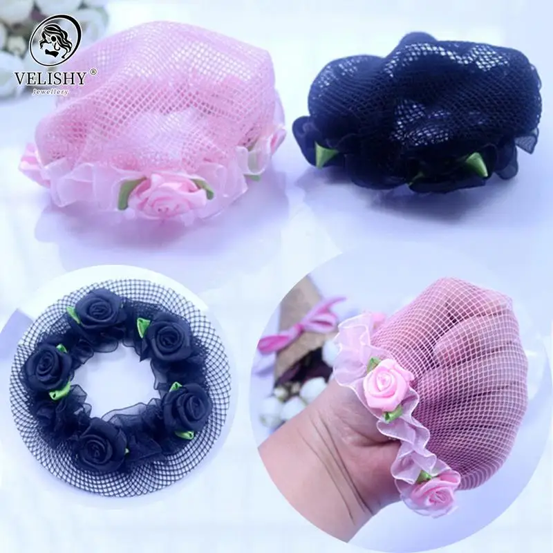 Cute Girls\' Flower Bun Hair Nets For Dancersr Kids\' Bun Net Bun Cover Hair Accessories Dancewear