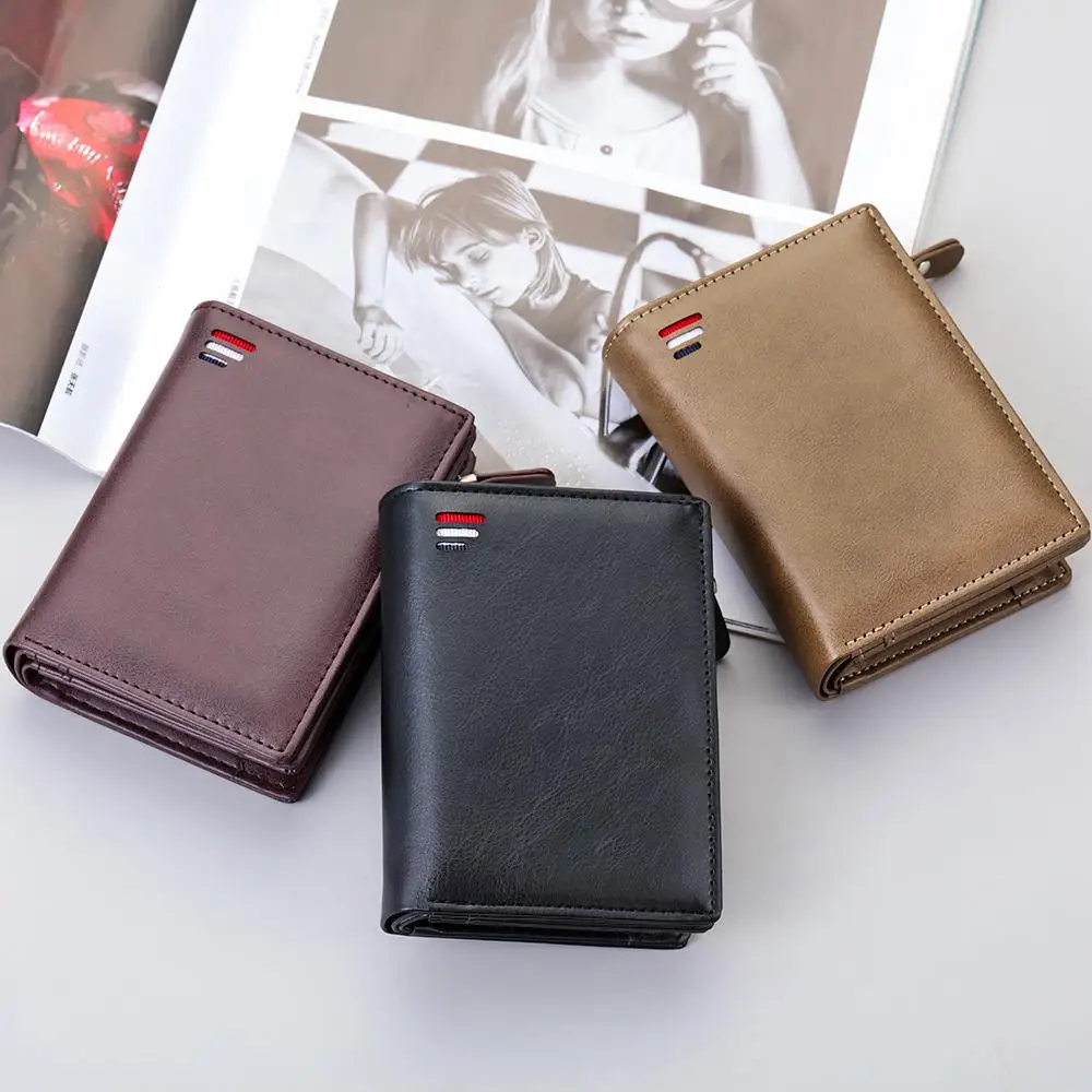 

New Mens Leather Wallet ID Card Protection With Zipper Coin Case