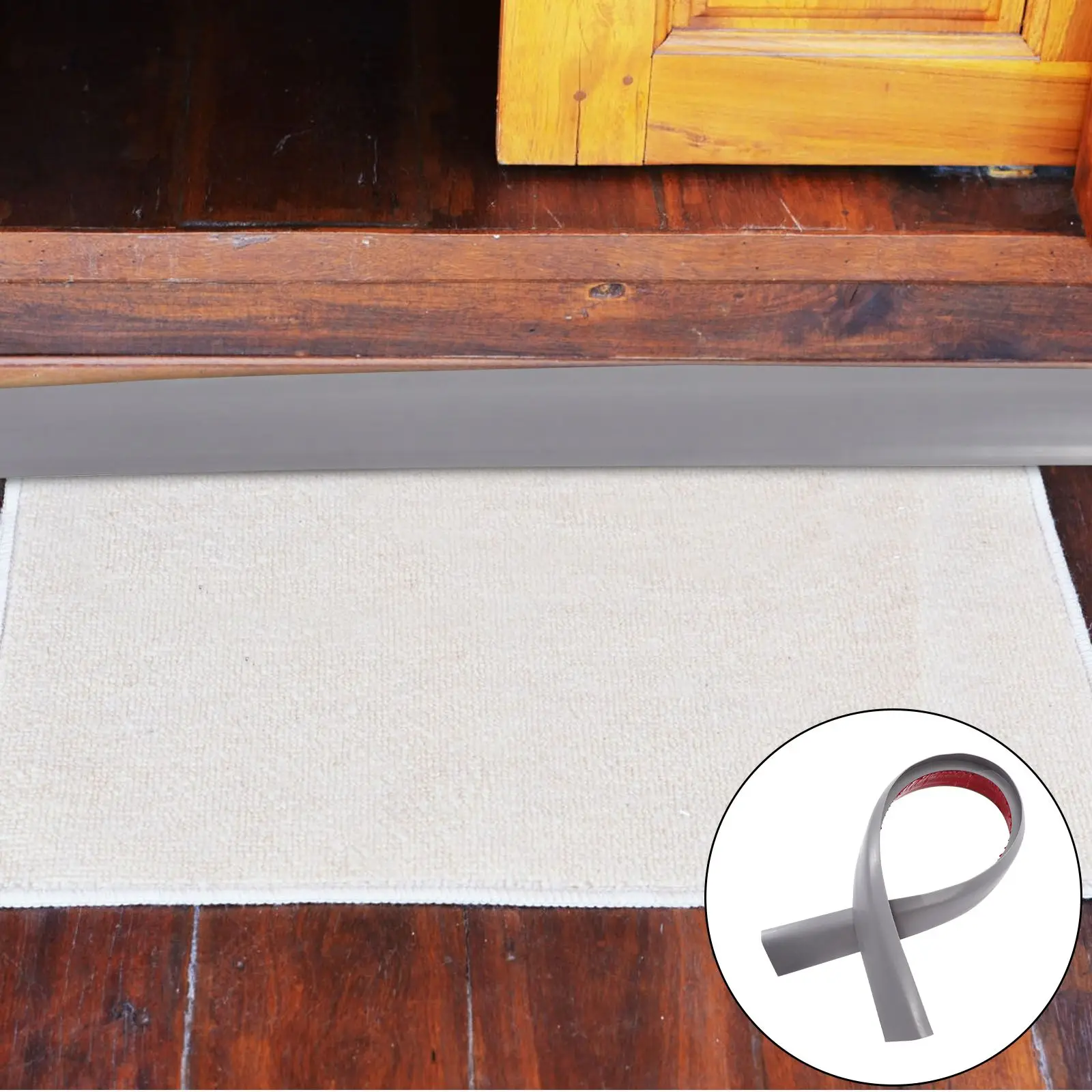 39 Inch 0.59 Edge Doorway Floor Transition Strip Gray PVC Anti Slip Easy Install Wheelchair Use